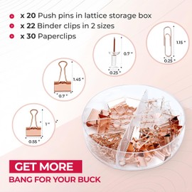 Office Desk Organizers,Rose Gold Office Supplies Desk Organization for Women,Cute Desk Caddy with Pen Holder,6 Compartments +72 Clips Set.