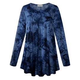 LARACE Plus Size Tunic Tops for Women Long Sleeve Crew Neck Loose Fit Casual shirts(T09-DarkBlue 2X)