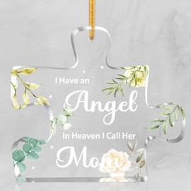 Sympathy Gifts for Loss of Mom - Christmas Memorial Gifts for Loss of Loved One - Acrylic Bereavement Gifts Ideas Ornament Plaque - I Have an Angel in Heaven I Call Her Mom Remembrance Gifts