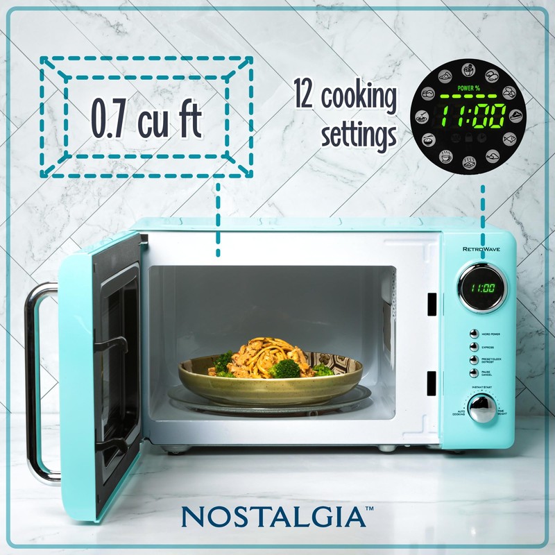 Nostalgia Retro Compact Countertop Microwave Oven, 0.7 Cu. Ft. 700-Watts