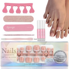 Virellay 120 Piece Press On Nails Set with Tools - French Square Artificial for Women - Full Cover Acrylic Artificial Toenail Tips (06, 120 Pieces)