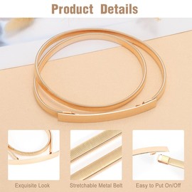 SJBAUTYO Women's Thin Metal Belt Gold Waistband Elastic Metal Chain Belt for Dress, gold