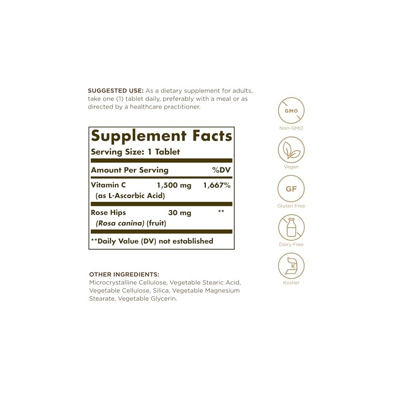 Solgar Vitamin C 1500 mg with Rose Hips Tablets -