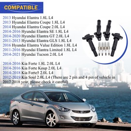UF651 Ignition Coil & Double Iridium Spark Plug 9723 Compatible with 2011-2019 Kia Soul Forte Hyundai Tucson Elantra 27300-2E000 &18846-11070