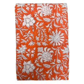 Orange Cotton Floral Tablecloth, 72 x 120 inches, Decorative Tablecloth, Spring, Orange Tablescape, Summer Pattern
