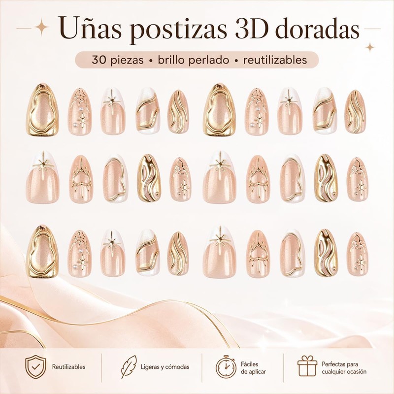 30 Uñas Press on Set de Uñas Postizas Ojo de