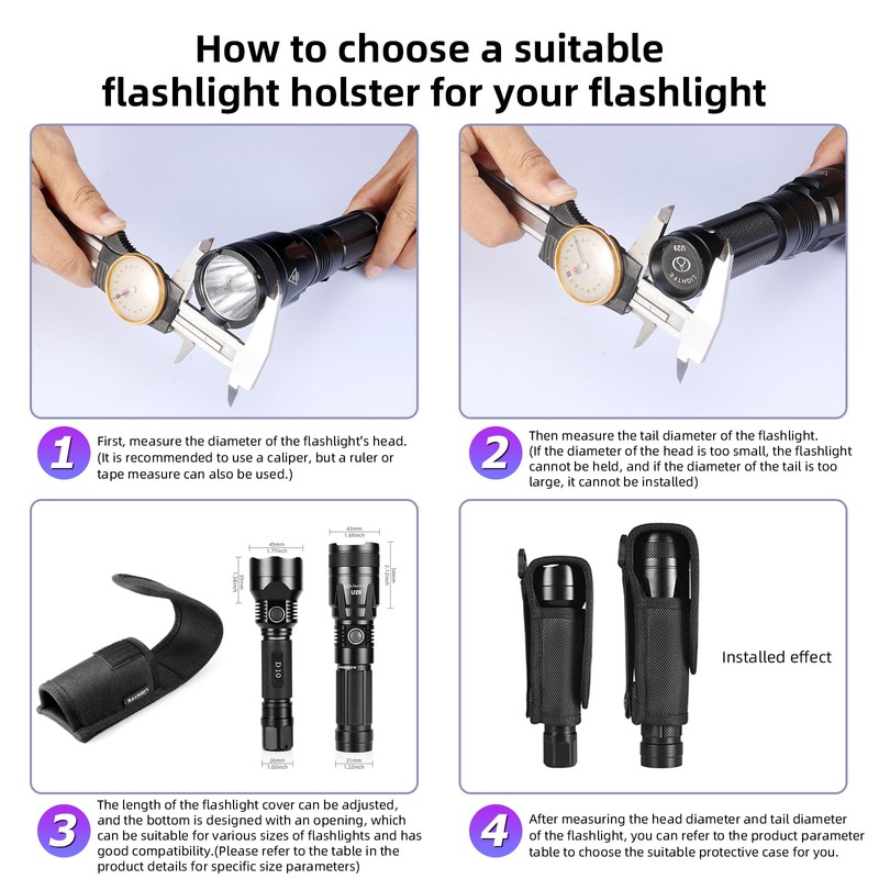 Flashlight Holster T311 Flashlight Pocket Nylon Cover, Suitable for flashlights