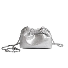 HARGIO Silver Bag Shoulder Drawstring Cinch Bag Small Mini Crossbody One Shoulder Glitter Women's Party Wedding Pouch Fashionable Cute, Silver