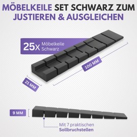 Filzada 25 x Furniture Wedges Black - 100 x 20 x 8 mm - Sturdy Plastic Wedges with Predetermined Breaking Points - Balancing Wedges - Plastic Wedges - Wheel Chocks Furniture