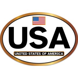 Oval Gold USA Sticker (United States of America Flag Vinyl, Cars, Trucks, Laptops, and Coolers (3 x 5 in)