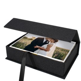 Yopih 5x7 Linen Photo Storage Box - Ideal for Preserving and Organizing Your Precious Photos, Certificates, Scrapbooking Supplies, Keepsakes, and Jewelry Black