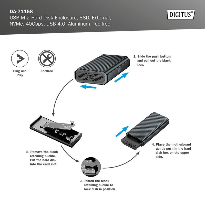 DIGITUS M.2 NVMe SSD Enclosure - USB 4.0 - 40Gbps