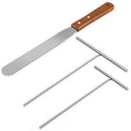 Crepe Spreader and Spatula Kit, Wood Handle Offset Spacula 12",Stainless Steel 7" & 5" T-Shaped Batter Spreaders, Pancake Tool, Crepes Turner Sticks Fit Any Crepe Pan Maker, Pack of 3