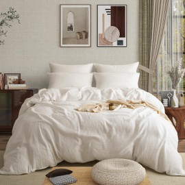 AGSIT Muslin Duvet Cover 100% Washed Cotton, King Size Duvet Cover Set Linen Like, Minimalist Soft Comforter Cover 3 Pieces, Lightweight Gauze Duvet Cover with 2 Pillowcases, 90”x104”, Pure White