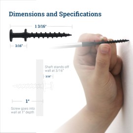 Bear Claw Screw Picture Hanger Black - 30lb Picture Hooks - 4-in-1 Picture Hanging Screws for D-Rings, Sawtooth, Wire and Keyholes - Mounts in Drywall and Wood Studs 30 Pack Screw Anchors