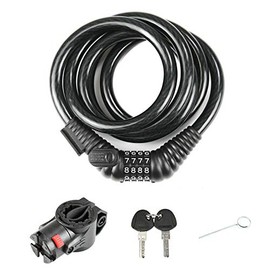 CyclingDeal Bike Bicycle Lock Cable 4FT Bike Cable Basic Self Coiling Resettable Combination Cable Bike Locks with Key Function 3/5 Inch Diameter