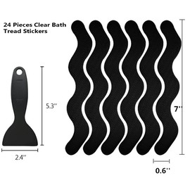 24pcs Anti-Slip Tape tub Stickers,Shower Slip Stickers, Diamond Texture Safety Bath Tub Shower Stickers with Scraper for Slippery Bathroom Tubs Shower Room Floor Stairs (Black)