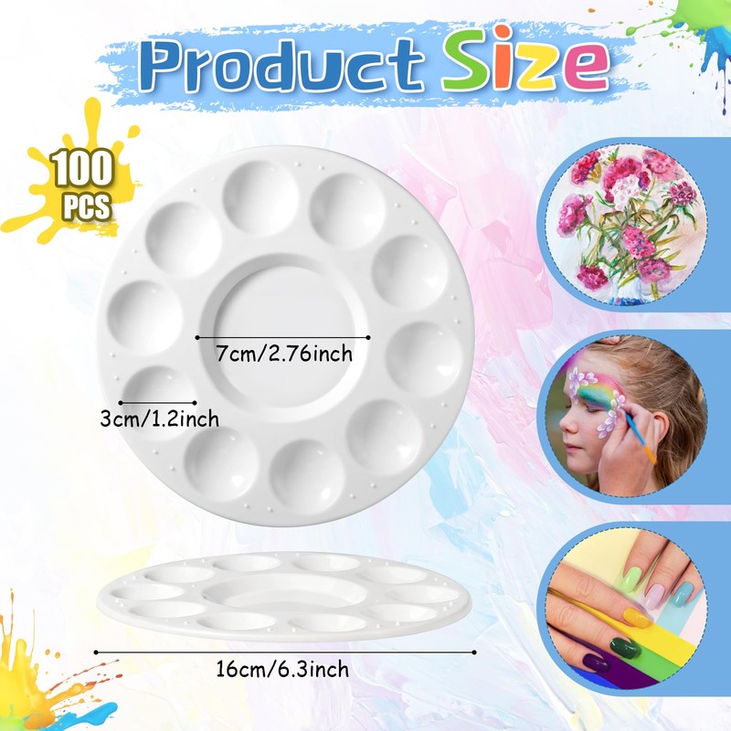 100 Pcs Plastic Round Paint Tray Palettes