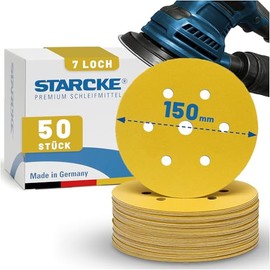 STARCKE Sanding Discs 150 mm – Durable – Made in Germany [50x/100x] – 7-Hole Random Orbital Sander 150 mm Sanding Discs – for Wood, Paint, Varnish, Spatula, Plastic (P60.50x)