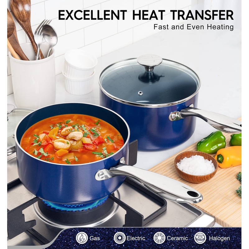 MICHELANGELO Sauce Pan with Lid, Ceramic Saucepan Set, 1.5Qt &