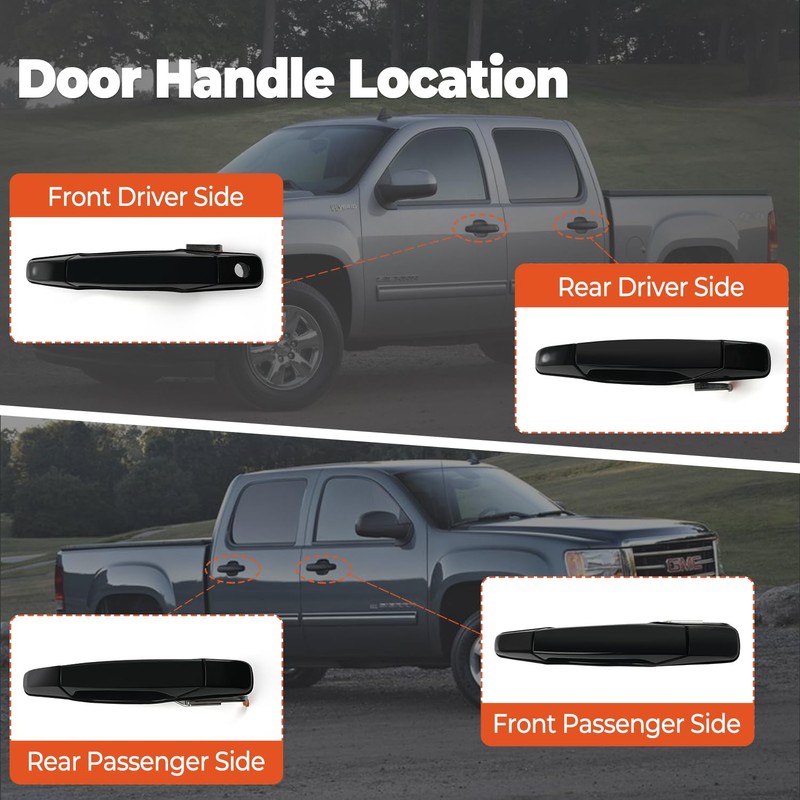 4 PCS Black Exterior Door Handle Front Rear Driver Passenger