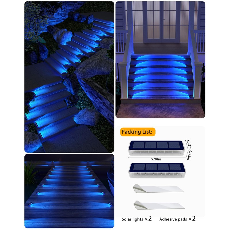 DetarZinLED Solar Step Lights for Outside, 2 Pack Solar Stair