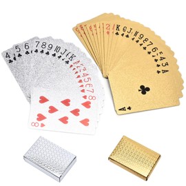 Pokmill Playing Cards Plastic Set of 2 54 Card Games Magic Playing Cards Poker Cards Party Waterproof Gold Foil Cool Gold Gorgeous Shiny Never Fade Break-resistant Durable