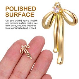 VILLCASE 10pcs Gold Bowknot Charms for Jewelry Making, Earring Charms Making Pendants Rhinestone Bow Connectors with Loops for DIY Earrings Necklaces Bracelets Women