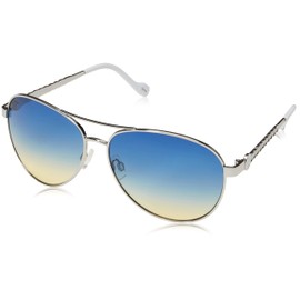Jessica Simpson Women's J5702 UV Protective Aviator Sunglasses, Silver/White, 60 mm