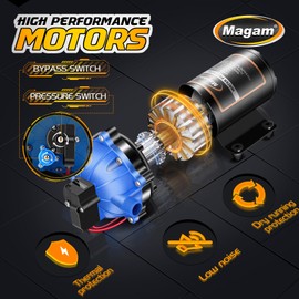 Upgraded 12 Volt Water Pump, 7GPM 70PSI, Five Chamber Self-Priming Diaphragm 12V DC RV Fresh Pump with Heavy Duty Pressure Switch & Strainer for Marine, Yacht, Caravan, Camper