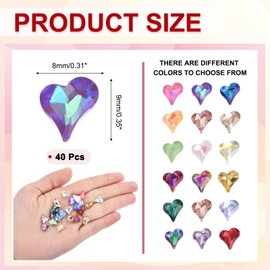 sourcing map 40 Pcs 3D Heart Nail Charm Crystals Nail Gems 8x9mm Crooked Heart-Shape Charm Art Rhinestone for Valentine's Day Nail DIY Decoration, Rich Purple