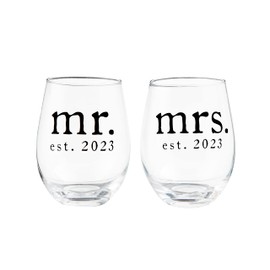 Mud Pie Mr Mrs Wine Glass 2023