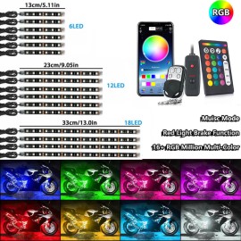 Unbranded Wireless 16PC Motorcycle RGB MultiColor LED Neon UnderGlow Music Light Strip Kit