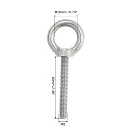 PATIKIL M8 x 60 mm Lifting Shoulder Eye Bolt, 3 Pieces 304 Stainless Steel Threaded Eyelet with Nuts and Washers for Hanging Hammocks and Items