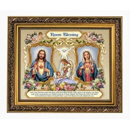 Christian Brands Sacred Hearts Room Blessing Gold Framed Picture Print Art  10.5"Wx12.5"H