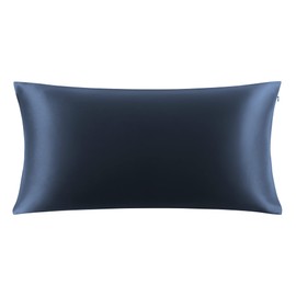 PiccoCasa 25 momme Double-Sided 100% Silk Pillowcase for Hair and Skin - Mulberry Silk Pillowcase - with Hidden Zip Navy Blue 40 x 80 cm