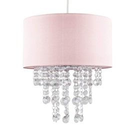 MiniSun Modern Pink Cylinder Ceiling Pendant Light Shade with Clear Acrylic Jewel Effect Droplets