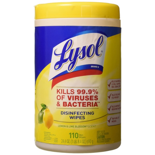 Lysol Brand Disinfecting Wipes, Lemon Lime, White, 7 x 8, 110/Canister