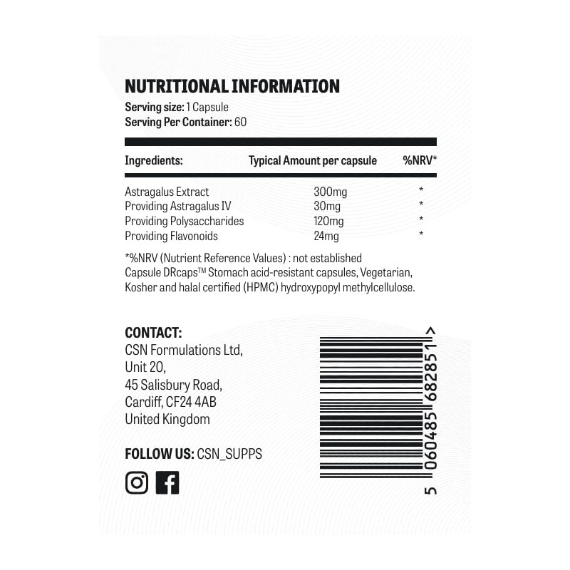 CSN Astragalus Full Spectrum 300mg Supplements | 60 Astragalus Capsules