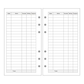 EvZ A6 Refill Expenses Paper, 6 Holes Ring Binder Filler for 7 Inches Refillable Journal Notebook Diary Organizer Planner Inserts, 80 Sheets / 160 Pages