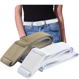 BELTAWAY Easily Adjustable No Show Elastic Belts for Women – Invisible, Flat Buckle, Buckleless Stretch Belts Soft – Ideal for Jeans, Pants–Flat Front –2 Pack Wet Sand& White, 0-14