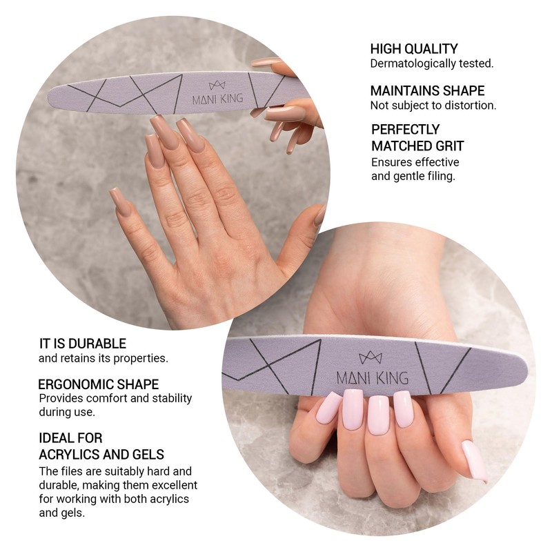 MANI KING 25pcs Professional Nail File Ellipse 100/180 Grey Heavy