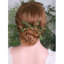 YERTTER - Peine para el pelo con cuentas de cristal verde para novias y novias