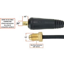 SÜA - 9FV Series - 125 Amp - Air Cooled - Flexible Head TIG Torch with Valve - 12.5 feet 2-Piece Cable - Dinse 10-25 Connector