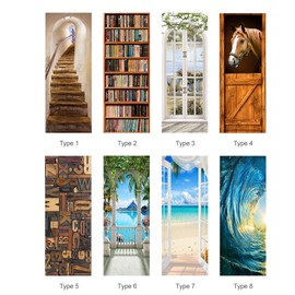 3D Door Mural Door Sticker Removable Self Adhesive Wall Decal Removable Vinyl Door Art Decor for Home Decorations