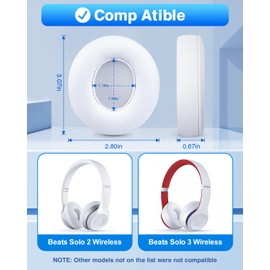 Link Dream Replacement Ear Pads for Beats Solo 2 & 3 - Memory Foam Earpads Cushion Cover for Wireless Headphones (White)