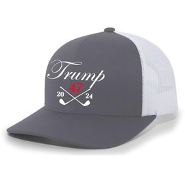 Trenz Shirt Company Mens Trump Golf Clubs 47 Embroidered Mesh Back Trucker Hat-Charcoal/White
