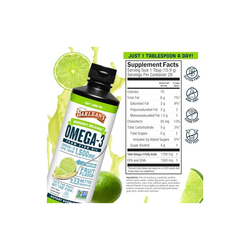 Barlean's Organic Oils Key Lime Ultra High Potency Fish Omega