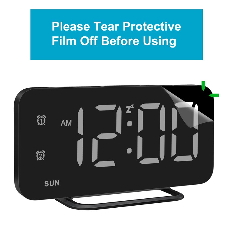 JALL Super Slim LED Digital Alarm Clock, Mirror Surface for