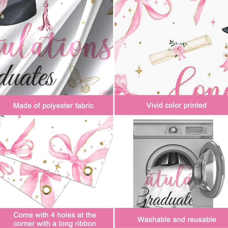 Mocsicka Pink Bow Graduate Backdrop Banner Coquette Graduation Decorations Coquette